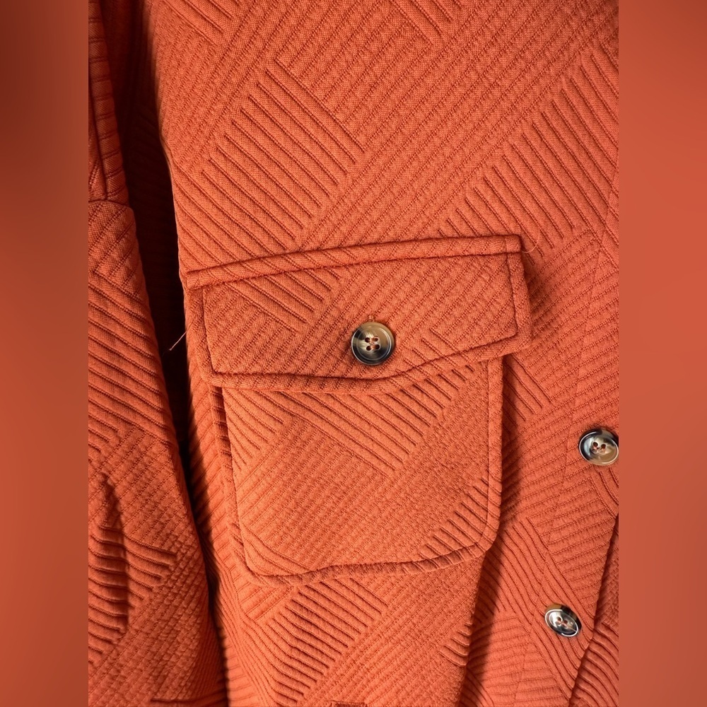 NWT Orange Textured Button-Up Shacket SZ XL; Tonal Geometric Pattern - Picture 8 of 11